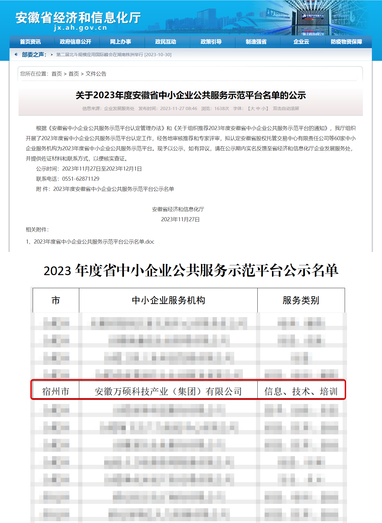 喜報 | 安徽萬碩科技產業(yè)(集團)有限公司榮獲“安徽省中小企業(yè)公共服務示范平臺”稱號 喜報 | 安徽萬碩科技產業(yè)(集團)有限公司榮獲“安徽省中小企業(yè)公共服務示范平臺”稱號